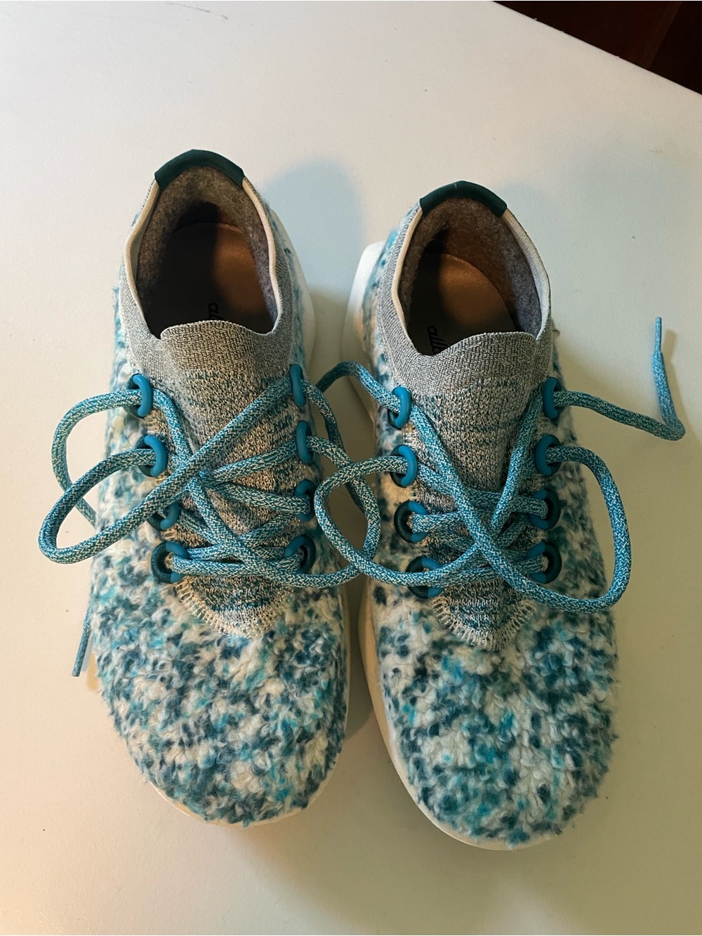allbirds women’s blue and White Knit Lace-Up Sneakers